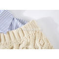 Женский вязаный плетеный пуловер с круглым вырезом на воротнике и подоле